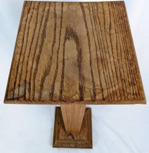 lot 126 image: Vintage Oak Pedestal  Plant Stand - 3 Feet High