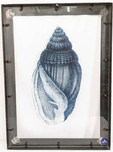 lot 111 image: Haven America Seashell Decoupage Print on Glass in Industrial Metal Frame