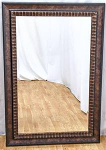 lot 108 image: World Market Ripple-Edge Beveled Wall Mirror in Bronzed Wood Frame - Hangs Both Ways