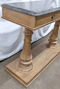 lot 83 image: Arhaus Wood w Bluestone-Top Pedestal Hall Table