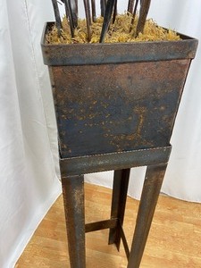 lot 146 image: Hand Made Metal Plant Sculpture on Custom Base- 6.5 Feet Tall
