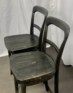 lot 51 image: Pair Pottery Barn Cline Charcoal Bar Chairs - Solid Rubberwood