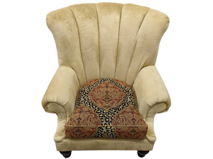 lot 16 image: Custom Paul Robert High-Back Yellow Plush and Brocade Chair