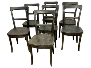 lot 50 image: Set of 7 Charcoal Pottery Barn Cline Bistro Dining Chairs- Solid Rubberwood