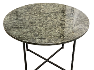 lot 68 image: Restoration Hardware Round Granite Top Table with Black Iron Legs
