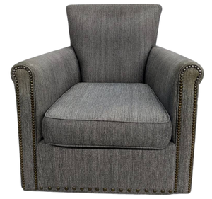 lot 98 image: Pottery Barn Irving Charcoal Fabric Swivel Chair, 1 of 2