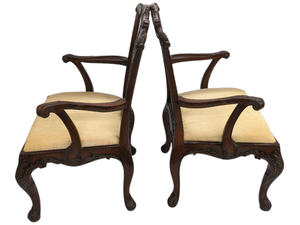lot 101 image: Pair Henredon Vintage Chippendale Mahogany Upholstered Arm Chairs
