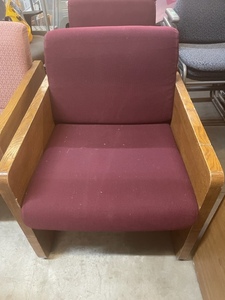 lot 100 image: Burgundy Wood Armed Office Chair