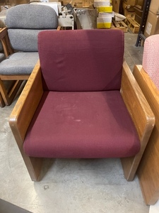 lot 104 image: Burgundy Wood Armed Office Chair