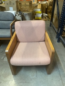 lot 105 image: Pink Wood Armed Office Chair