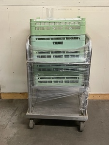 lot 2 image: Stainless Spring-Loaded Rolling Cart with Glass Storage and some Glasses