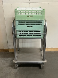 lot 3 image: Stainless Spring-Loaded Rolling Cart with Glass Storage and some Glasses