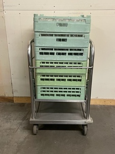 lot 6 image: Stainless Spring-Loaded Rolling Cart with Glass Storage and some Glasses