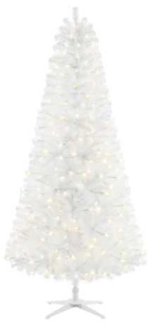 lot 855 image: Home Accents 7 ft Snowy Tinsel Spruce LED Pre-Lit Artificial Christmas Tree with 300 Warm White Mini Lights, 1006224636 - SOLD AS IS