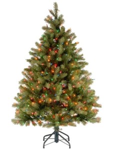lot 705 image: National Tree Co. 4.5 ft. Downswept Douglas Fir Artificial Christmas Tree with Multicolor Lights, PEDD1-325-45 - SOLD AS IS
