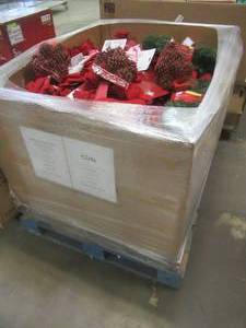 lot 709 image: Large Pallet Of Christmas Decorations, New and Like New Items (Bows, Garland, Hats and More), Some may be missing parts or small damage, most Items are in nice condition (See Photos) - SOLD AS IS