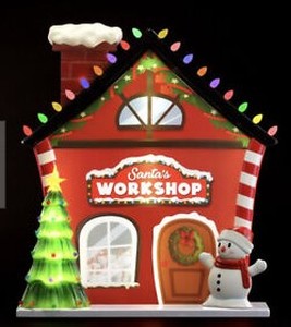 lot 726 image: Mr. Christmas Plastic Blow Mold Santas Workshop 34 Lawn Sign - SOLD AS IS