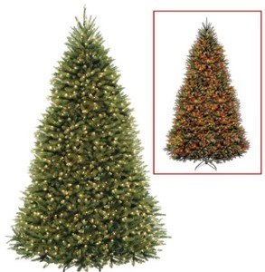 lot 728 image: National Tree Co. 9 ft. Dunhill Fir Artificial Christmas Tree with Dual Color LED Lights, DUH-300D-90 - SOLD AS IS