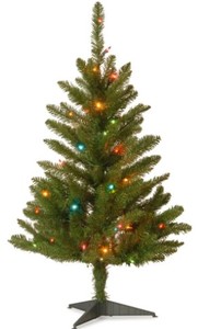 lot 731 image: National Tree Co. 3 ft. Kingswood Fir Wrapped Pencil Artificial Christmas Tree with Multicolor Lights, KW7-313-30 - SOLD AS IS