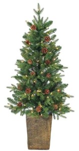 lot 759 image: Sterling 4 ft. Pre-Lit Natural Cut Georgia Pine Artificial Christmas Tree with Clear Lights in Pot, 5581-40C - SOLD AS IS