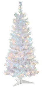 lot 762 image: National Tree Co. 4 ft. White Iridescent Tinsel Artificial Christmas Tree with Clear Lights, TT33-313-40 - SOLD AS IS