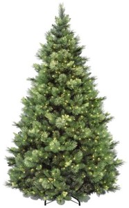 lot 764 image: National Tree Co. 7-12 ft. Carolina Pine Hinged Artificial Christmas Tree with 86 Flocked Cones and 750 Clear Lights, CAP3-306-75 - SOLD AS IS