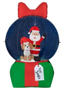 lot 836 image: Gemmy 6.5 ft Pre-Lit LED Airblown Santa Snow Globe Present with Projection Snow Flurry Christmas Inflatable, 1006198181 - SOLD AS IS