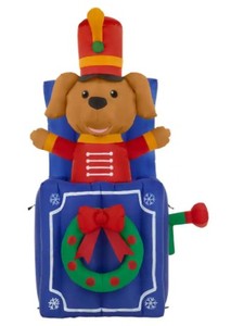 lot 837 image: Home Accents 5 ft Pre-Lit LED Animated Airblown Pop Up Toy Soldier Dog Christmas Inflatable, 1006215474 - SOLD AS IS