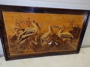 lot 9 image: Super Cool Vintage Inlaid Maquetry Wood Wall Dcor
