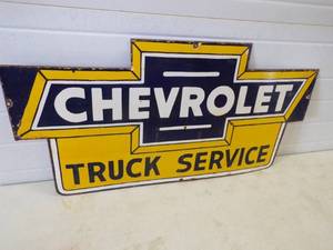 lot 11 image: Vintage Porcelain Chevrolet Truck Service Sign Veribrite Signs Chicago WOW