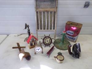 lot 54 image: Cool Vintage Lot of Misc Items including a Washboard, Phone, Lawn Sprinkler and More