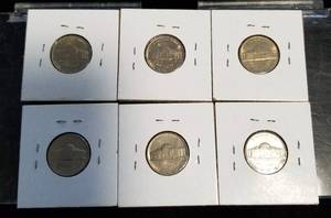 GROUP OF 6 BU JEFFERSON NICKELS