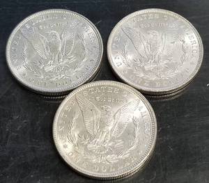 GROUP OF 3 UNCIRCULATED MORGAN SILVER DOLLARS 1887 1888 1889 MS63-64