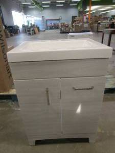 lot 521 image: Glacier Bay Stancliff 24.50 in. W x 18.75 in. D Bath Vanity in Elm Sky with Cultured Marble Vanity Top in White with White Basin (SMALL SCRATCHES IN CORNER OF SINK, OTHERWISE NICE CONDITION)