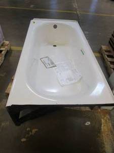 lot 577 image: American Standard Princeton 5 ft. Americast Left-Hand Drain Rectangular Bathtub in White (SMALL CHIP ON BOTTOM FRONT PANEL)