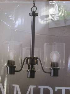 lot 586 image: Hampton Bay Castleford 3-Light Satin Bronze Chandelier with Clear Glass Shades (OPEN BOX)