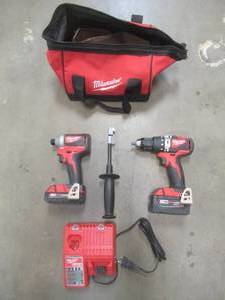 lot 716 image: Milwaukee M18 18V Lithium-Ion Brushless Cordless Compact DrillImpact Combo Kit With Batteries and Charger, Slightly Used, Work - SOLD AS IS