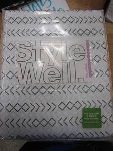 lot 615 image: Stylewell Cotton Percale White and Charcoal Gray Geo Stripe 4-Piece Full Sheet Set (NEW IN PACKAGING)