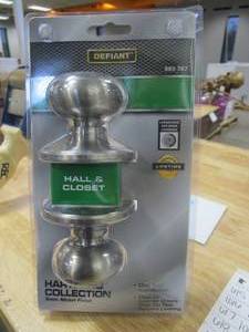 lot 619 image: Defiant Hartford Satin Nickel HallCloset Passage Door Knob (6 PACK)