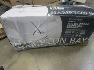 lot 630 image: Hampton Bay Caprice 52 in. Integrated LED Indoor Matte White Ceiling Fan with Light Kit and Remote Control (OPEN BOX, BOX DAMAGED)