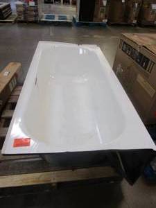 lot 634 image: Bootzcast 60 in. Left Drain Rectangular Alcove Soaking Bathtub in White (DAMAGED, SEE PHOTOS)