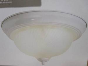 lot 604 image: Hampton Bay 11 in. 2-Light White Flush Mount with Frosted Swirl Glass Shade (BOX IS DAMAGED, PRODUCT UNAFFECTED)