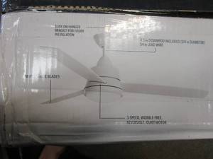 lot 631 image: Hampton Bay Caprice 52 in. Integrated LED Indoor Matte White Ceiling Fan with Light Kit and Remote Control (OPEN BOX, BOX DAMAGED)