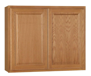 lot 501 image: Hampton Bay Hampton Medium Oak Raised Panel Stock Assembled Wall Kitchen Cabinet (36 in. x 30 in. x 12 in.) (IN BOX)