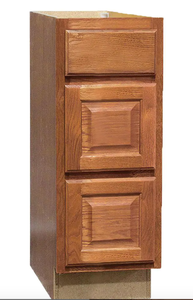 lot 502 image: Hampton Bay Hampton Assembled 12x34.5x21 in. Bathroom Vanity Drawer Base Cabinet with Ball-Bearing Drawer Glides in Medium Oak (IN BOX)