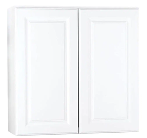 lot 503 image: Hampton Bay Hampton Satin White Raised Panel Stock Assembled Wall Kitchen Cabinet (30 in. x 30 in. x 12 in.) (IN BOX)