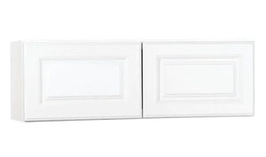 lot 504 image: Hampton Bay Hampton Satin White Raised Panel Stock Assembled Wall Bridge Kitchen Cabinet (30 in. x 12 in. x 12 in.) (IN BOX)