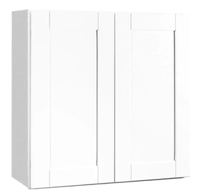 lot 546 image: Hampton Bay Shaker Satin White Stock Assembled Wall Kitchen Cabinet (30 in. x 30 in. x 12 in.)
