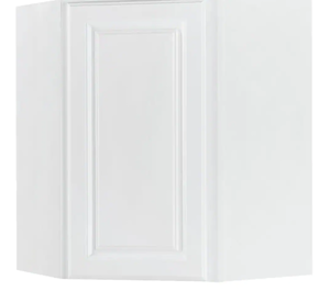 lot 552 image: Hampton Bay Hampton Satin White Raised Panel Stock Assembled Diagonal Corner Wall Kitchen Cabinet (24 in. x 30 in. x 12 in.) (IN BOX)
