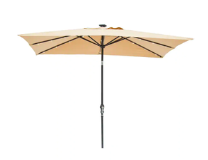 lot 635 image: Sun-Ray 9 ft. x 7 ft. Rectangular Solar Lighted Market Patio Umbrella in Taupe (OPEN BOX)